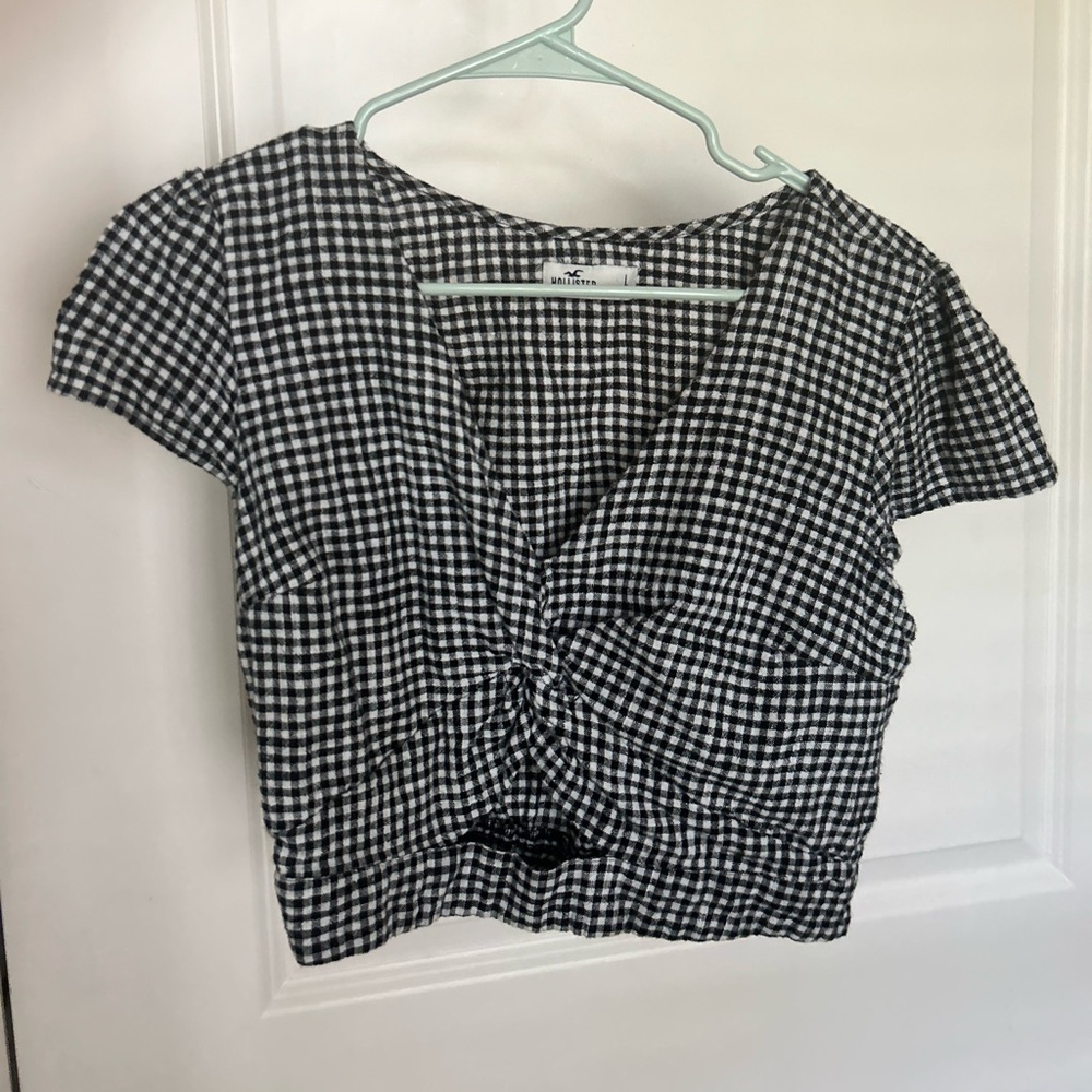 Hollister black and white gingham crop top with cutout